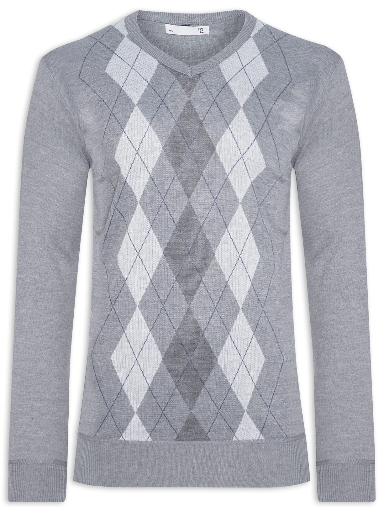 Suéter Masculino Gola V Jacquard Cinza '2 Essential