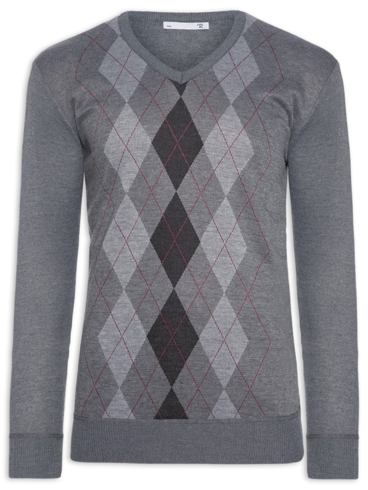 Suéter Masculino Gola V Jacquard - Cinza