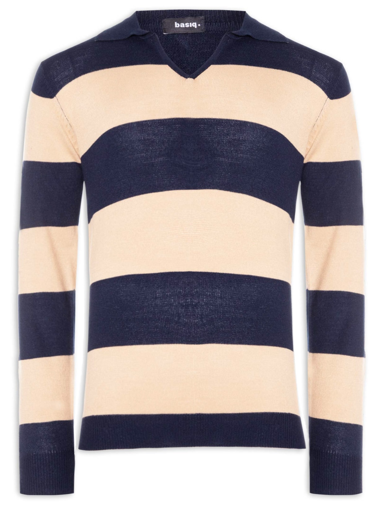 Suéter Masculino Gola V Listrado – Bege