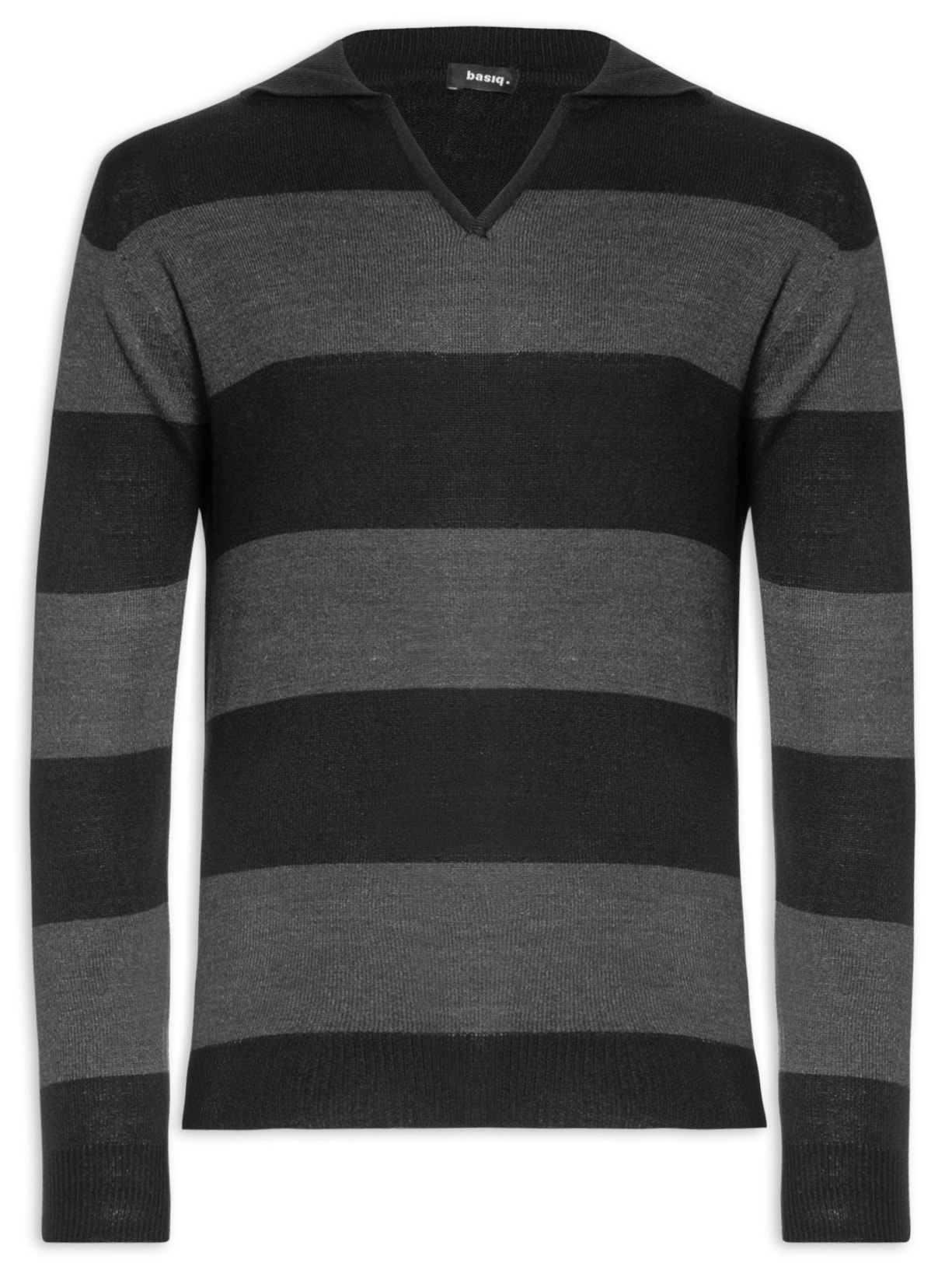 Suéter Masculino Gola V Listrado – Cinza Basiq Men