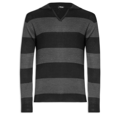 Suéter Masculino Gola V Listrado – Cinza