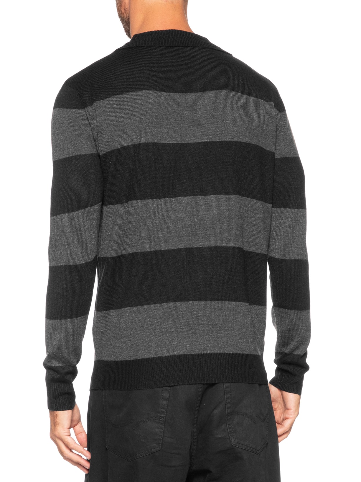 Suéter Masculino Gola V Listrado – Cinza Basiq Men