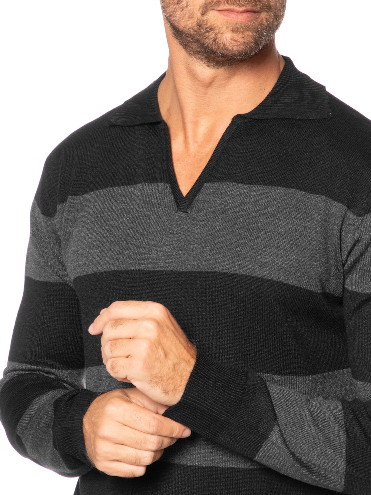 Suéter Masculino Gola V Listrado – Cinza Basiq Men