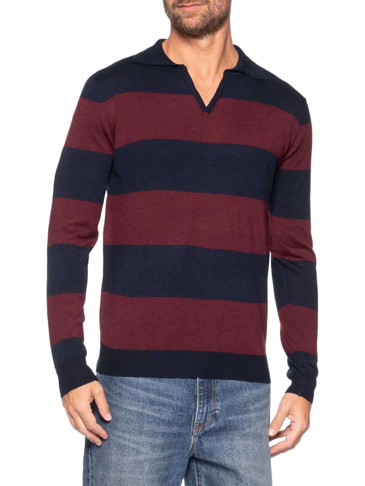 Suéter Masculino Gola V Listrado – Vermelho Basiq Men