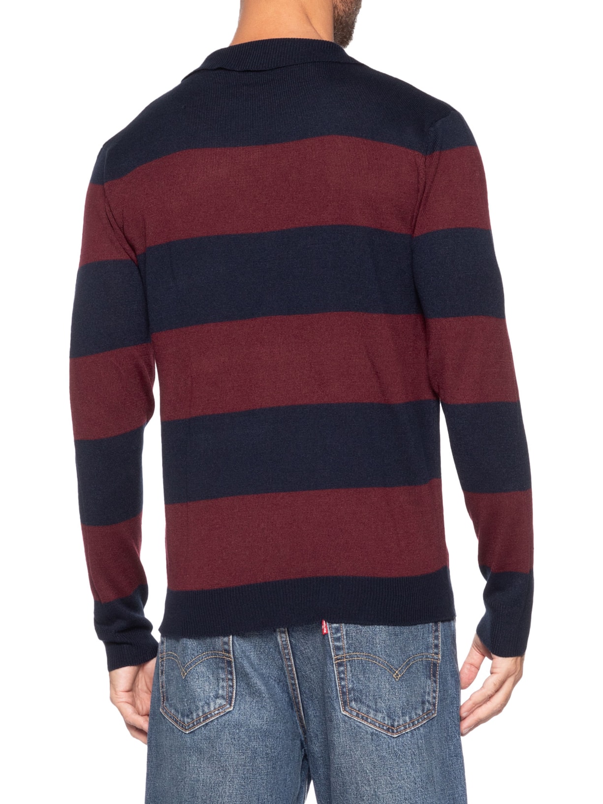 Suéter Masculino Gola V Listrado – Vermelho Basiq Men