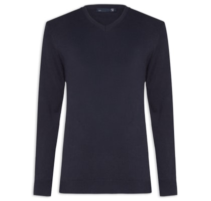 Suéter Masculino Gola V Manga Longa Algodão Pima com Cashmere - Azul