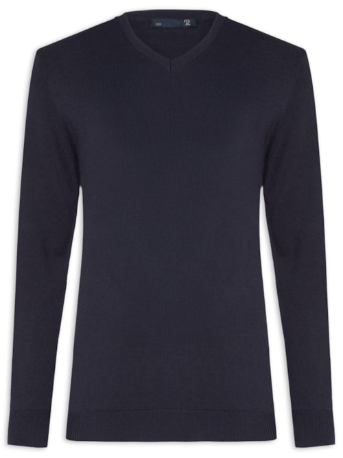 Suéter Masculino Gola V Manga Longa Algodão Pima com Cashmere - Azul