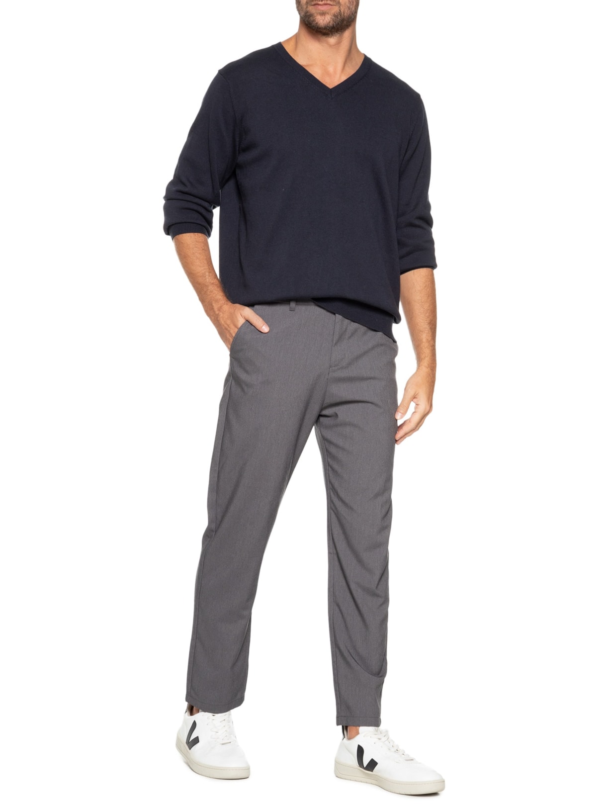 Suéter Masculino Gola V Manga Longa Algodão Pima com Cashmere Azul '2 Essential