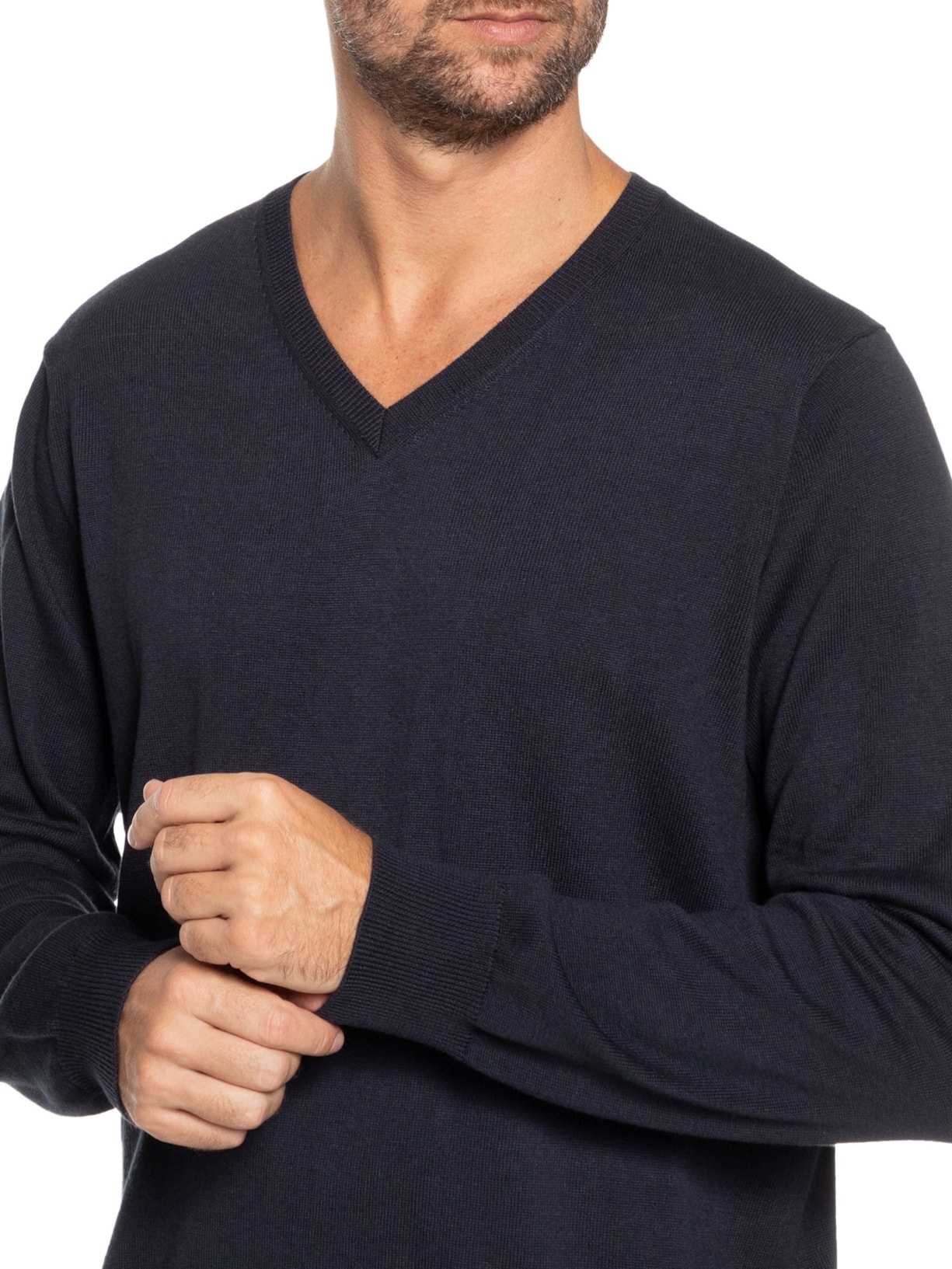 Suéter Masculino Gola V Manga Longa Algodão Pima com Cashmere Azul '2 Essential
