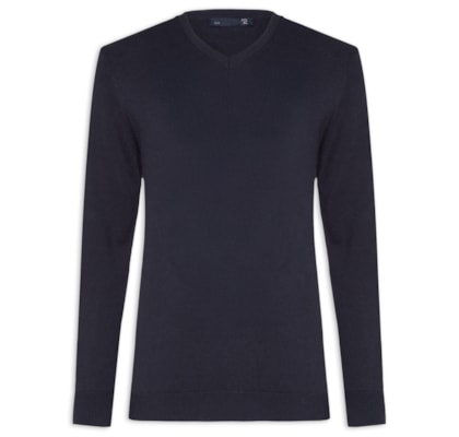 Suéter Masculino Gola V Manga Longa Algodão Pima com Cashmere - Azul