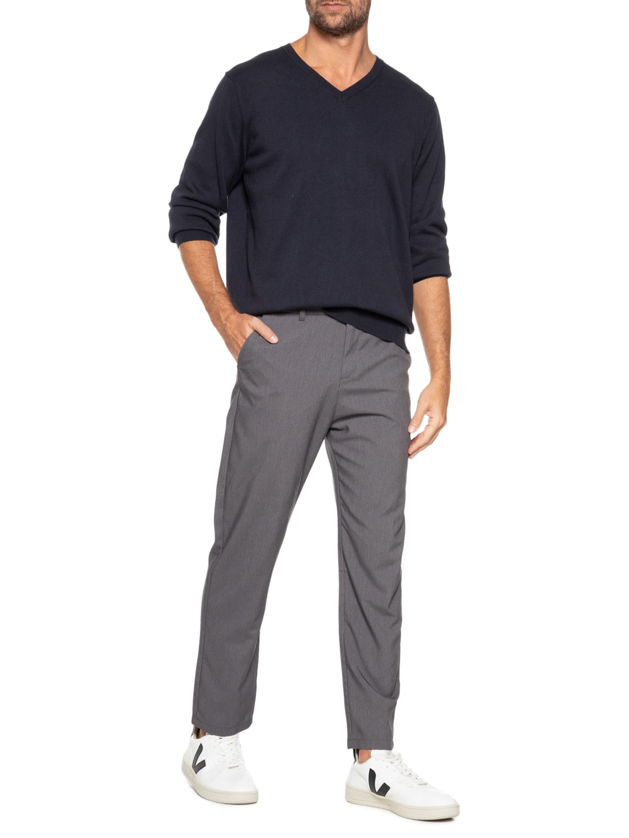 Suéter Masculino Gola V Manga Longa Algodão Pima com Cashmere Azul '2 Essential