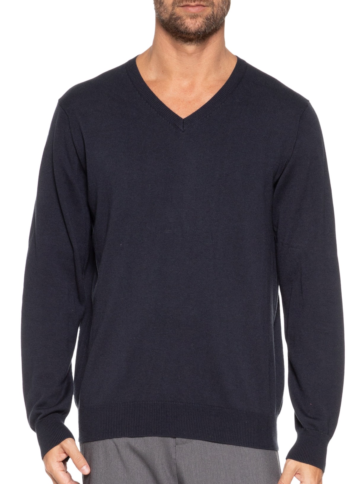 Suéter Masculino Gola V Manga Longa Algodão Pima com Cashmere Azul '2 Essential