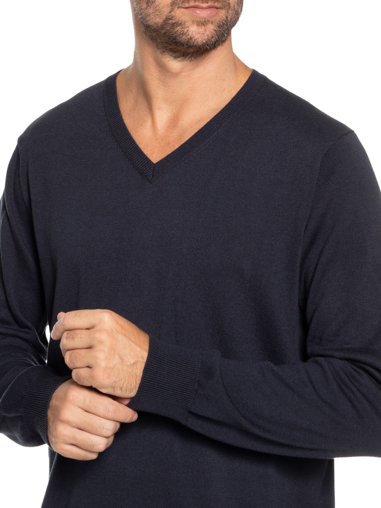 Suéter Masculino Gola V Manga Longa Algodão Pima com Cashmere Azul '2 Essential