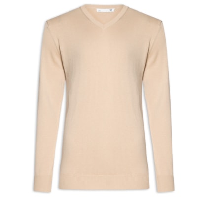 Suéter Masculino Gola V Manga Longa Algodão Pima com Cashmere - Bege