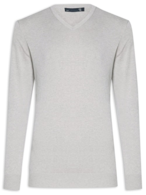 Suéter Masculino Gola V Manga Longa Algodão Pima com Cashmere - Cinza