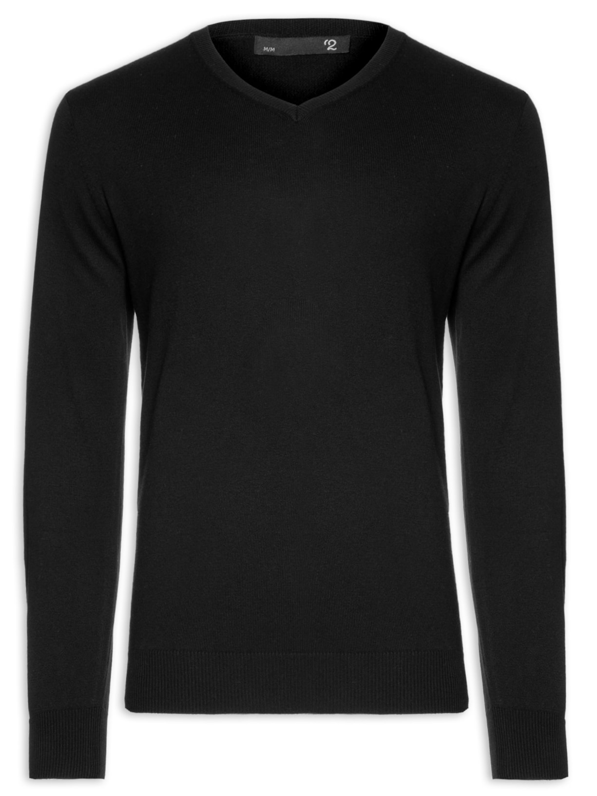 Suéter Masculino Gola V Manga Longa Algodão Pima com Cashmere Preto '2 Essential