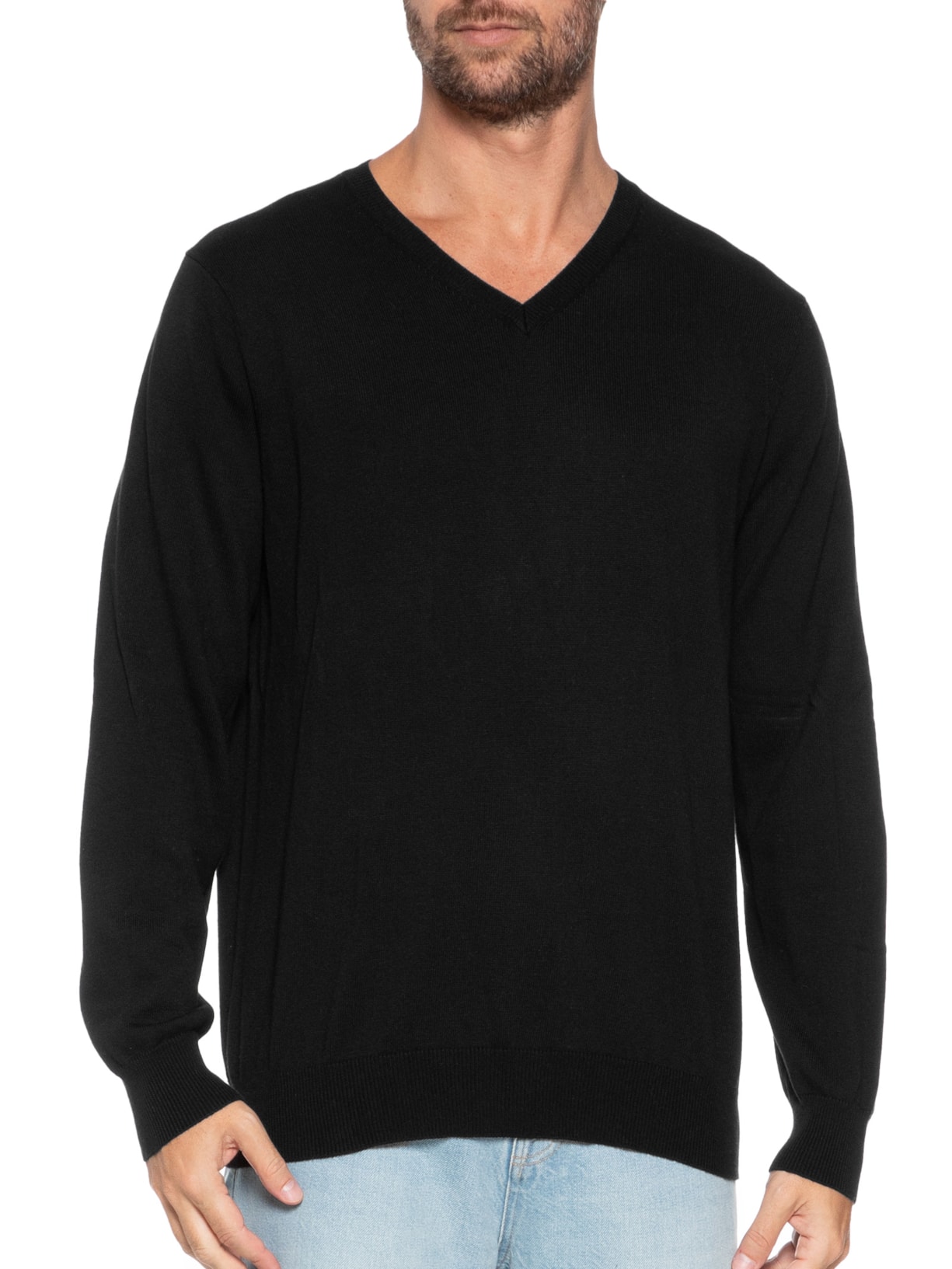 Suéter Masculino Gola V Manga Longa Algodão Pima com Cashmere Preto '2 Essential