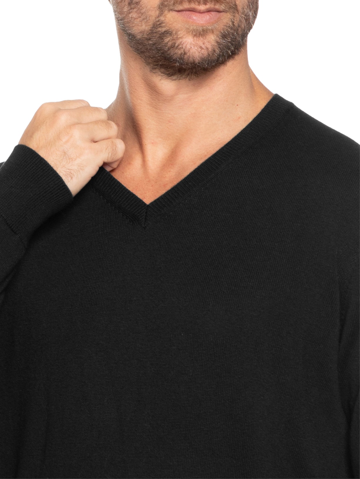 Suéter Masculino Gola V Manga Longa Algodão Pima com Cashmere Preto '2 Essential