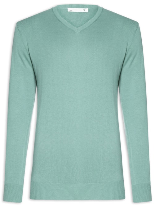 Suéter Masculino Gola V Manga Longa Algodão Pima com Cashmere - Verde
