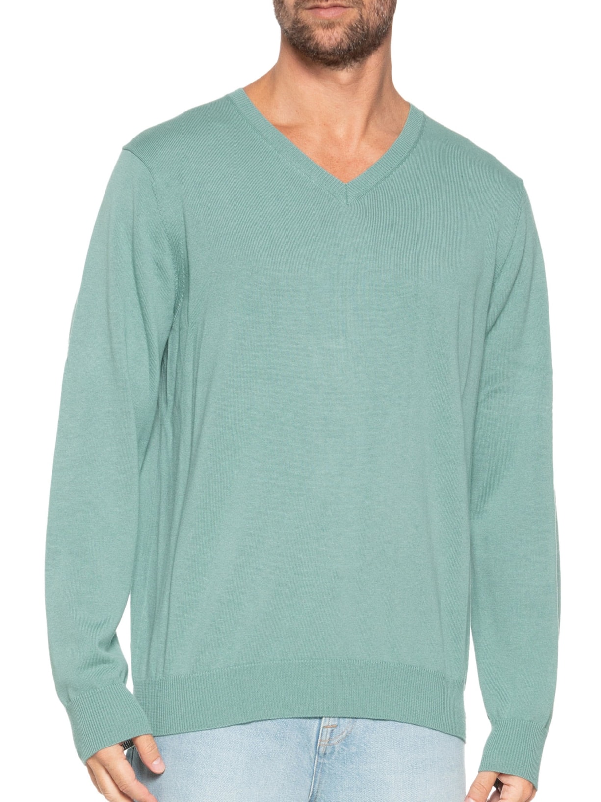 Suéter Masculino Gola V Manga Longa Algodão Pima com Cashmere Verde '2 Essential