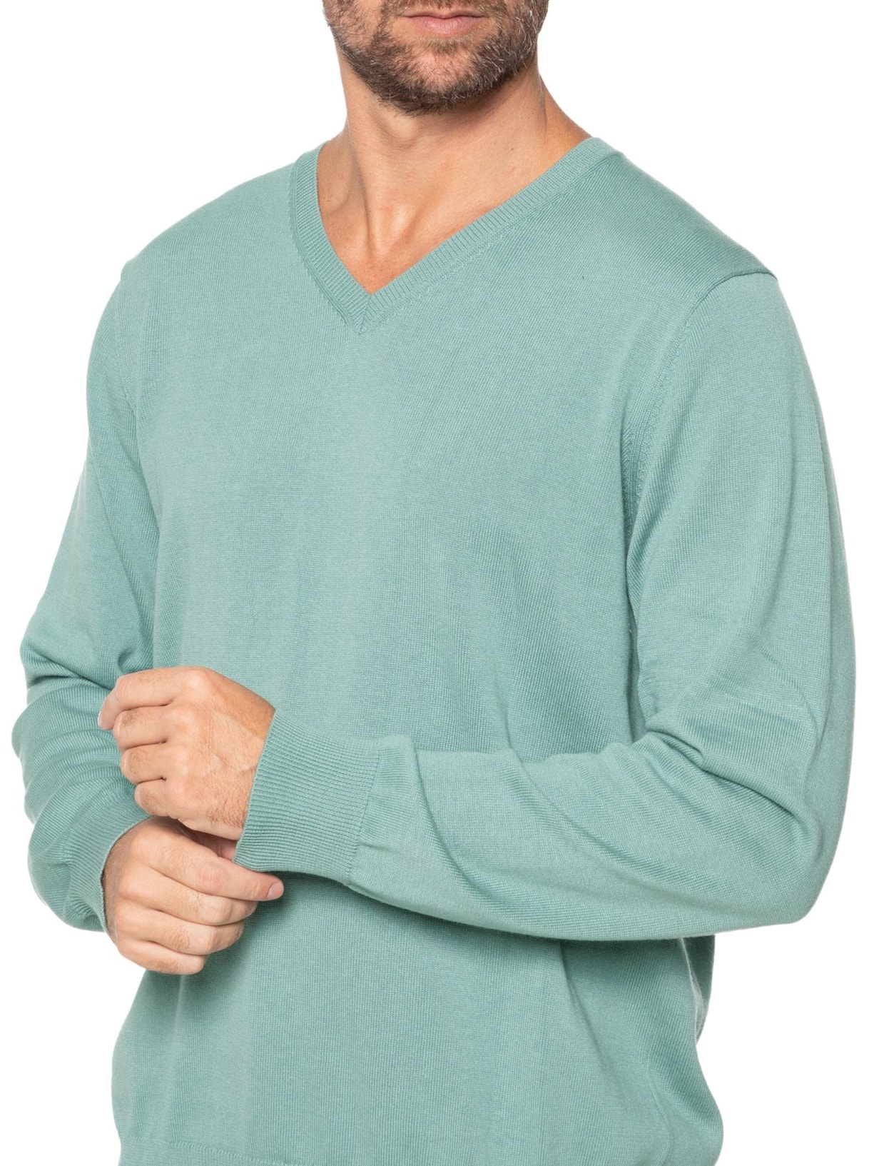 Suéter Masculino Gola V Manga Longa Algodão Pima com Cashmere Verde '2 Essential