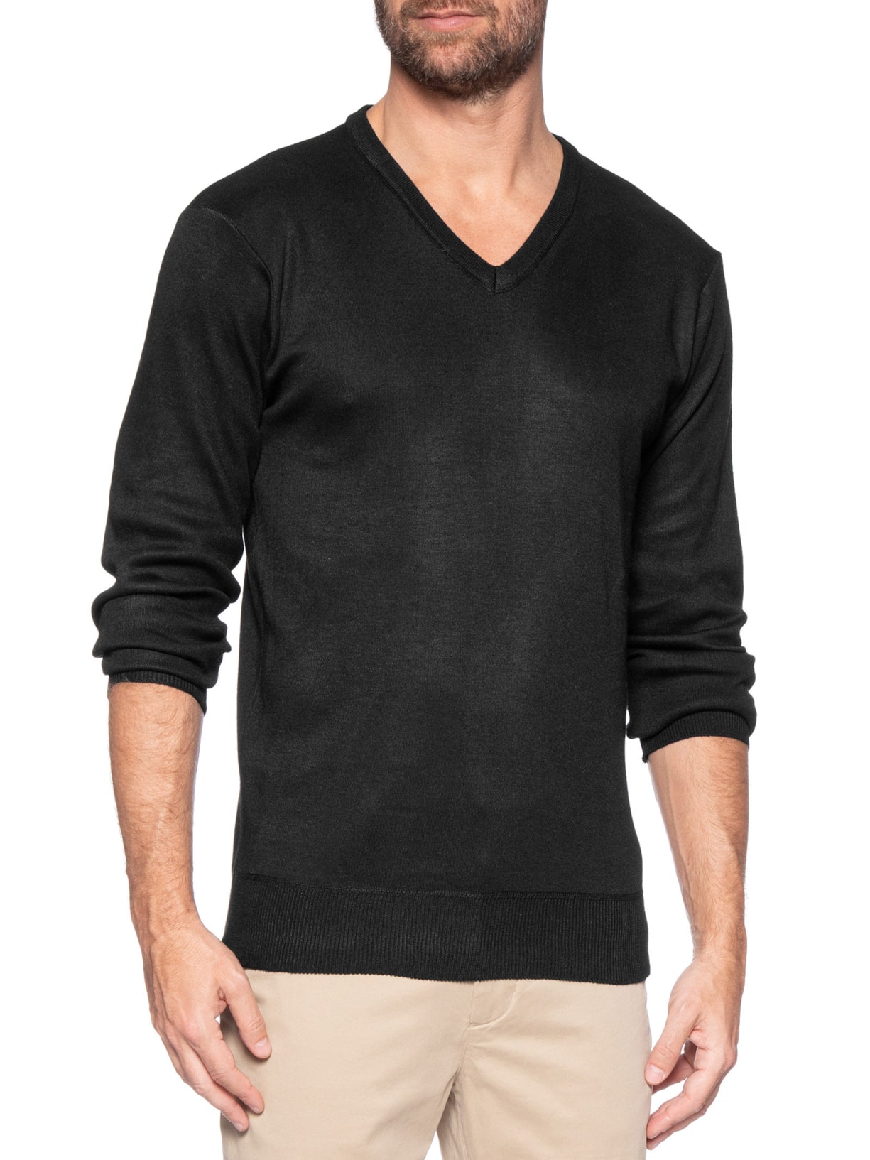 Suéter Masculino Gola V Preto '2 Essential