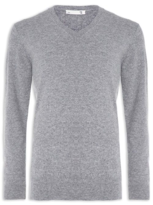Suéter Masculino Gola V Puro Cashmere - Cinza