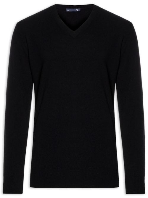 Suéter Masculino Gola V Puro Cashmere - Preto