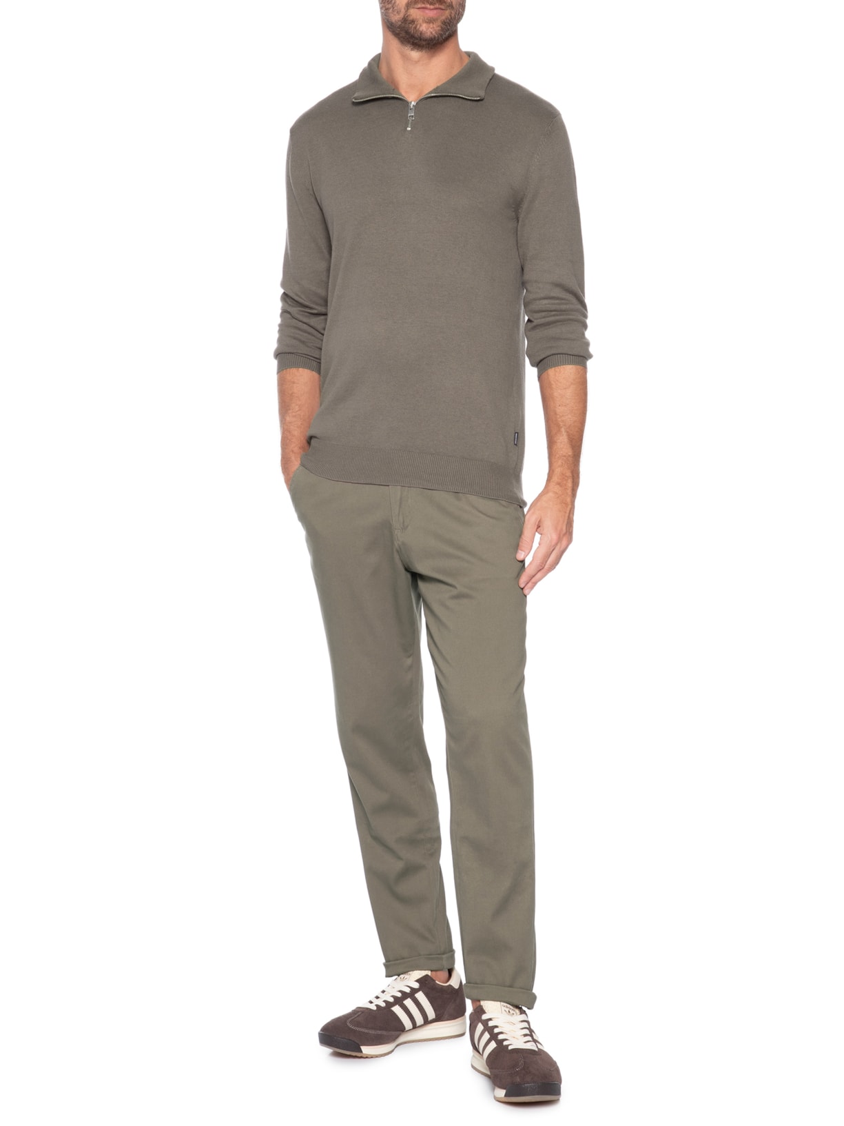 Suéter Masculino Half Zip Algodão Com Viscose Bege Jack & Jones
