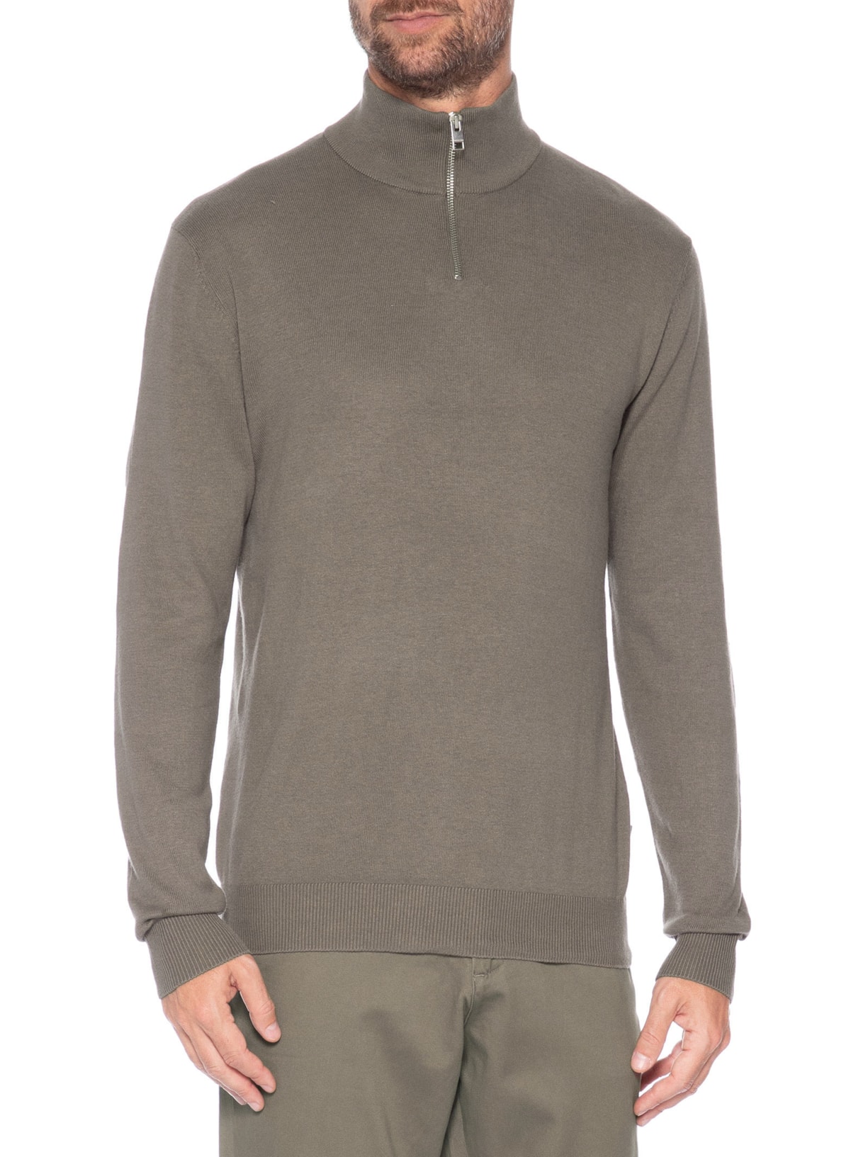 Suéter Masculino Half Zip Algodão Com Viscose Bege Jack & Jones