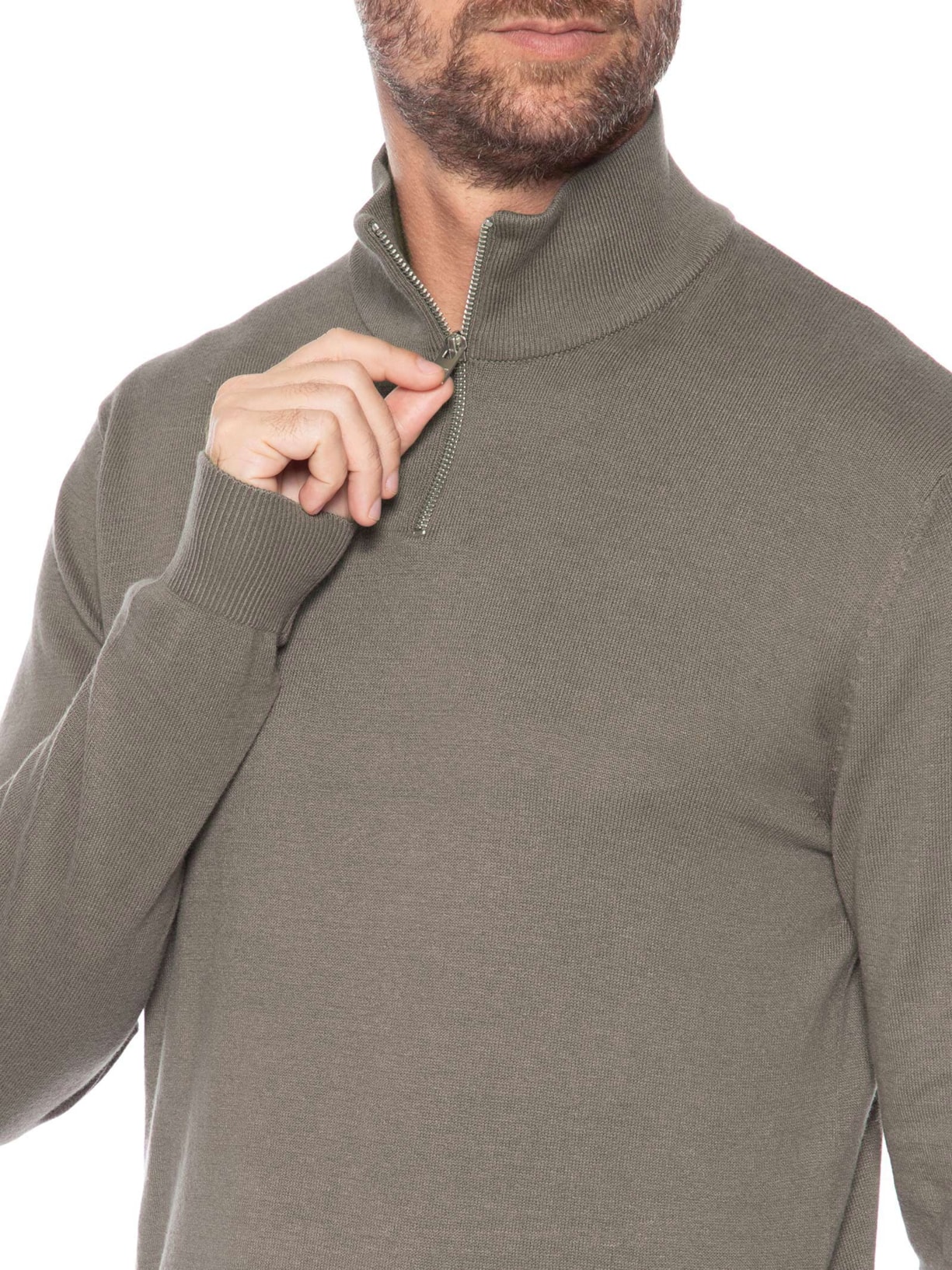 Suéter Masculino Half Zip Algodão Com Viscose Bege Jack & Jones