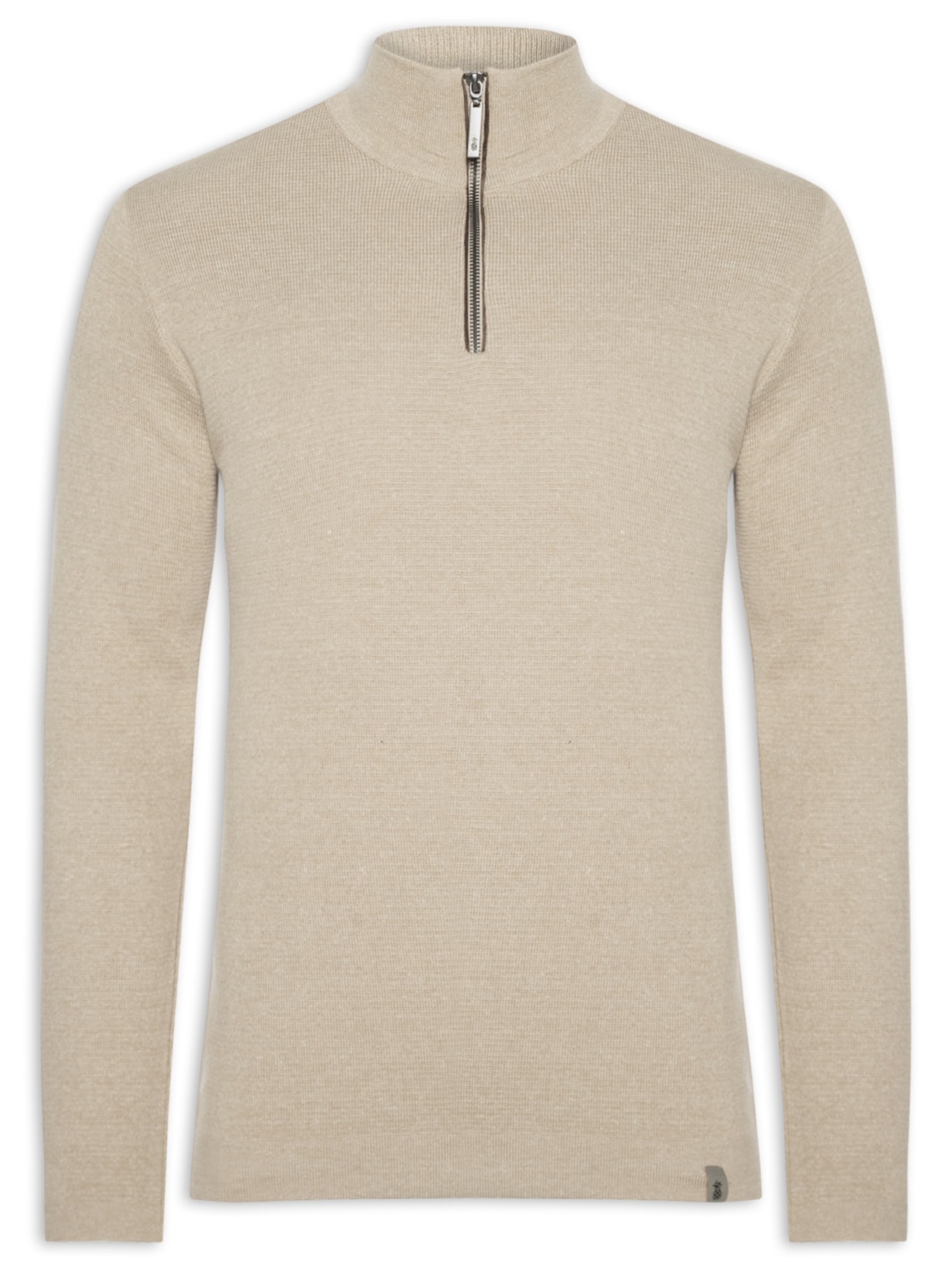 Suéter Masculino Half Zip Em Tricot - Bege