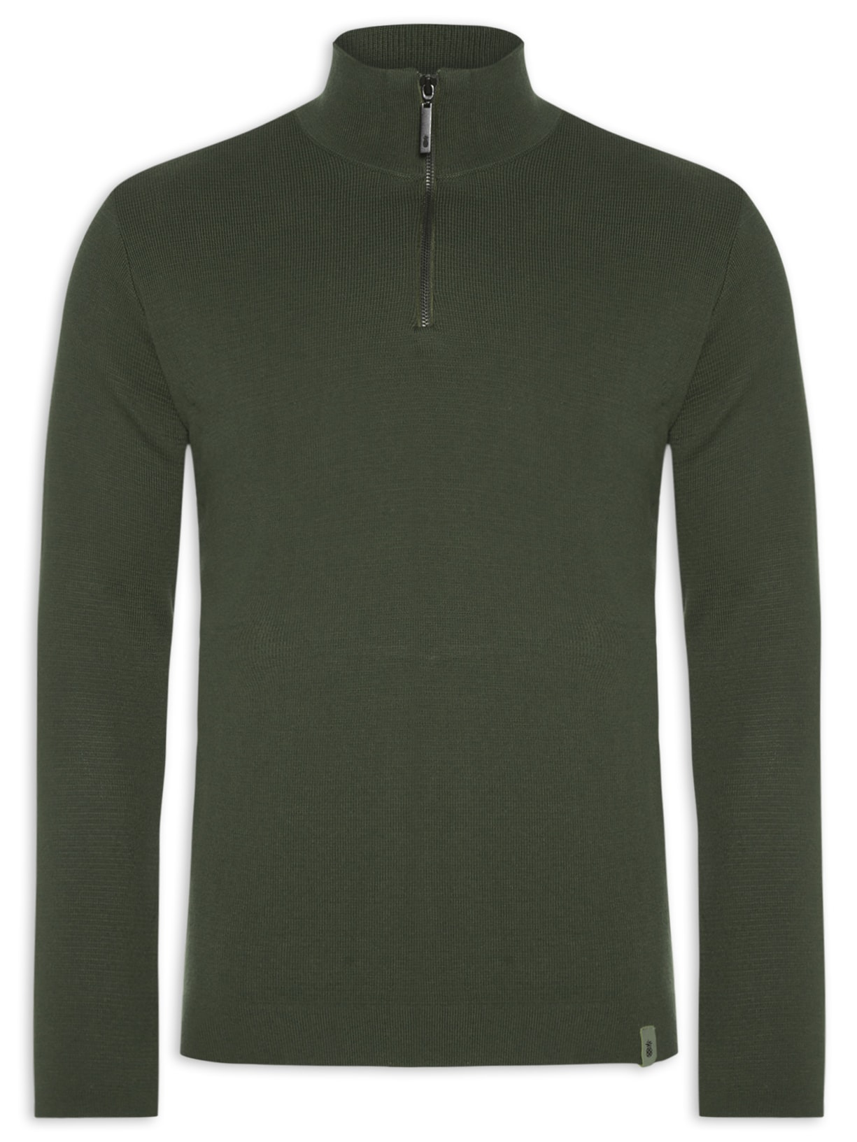 Suéter Masculino Half Zip Em Tricot - Verde