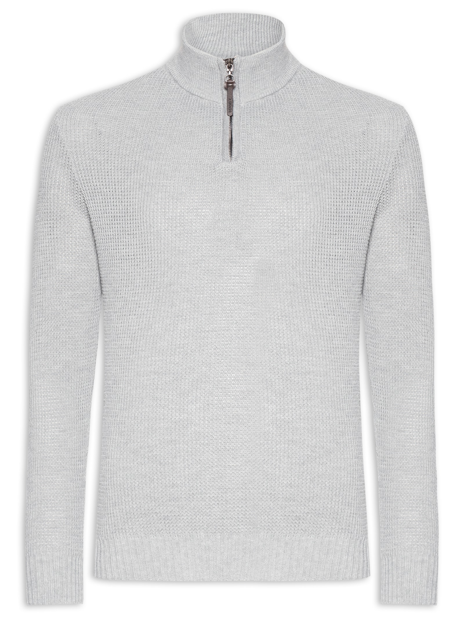 Sergio K - Suéter Masculino Half Zip Em Tricot Waff - Cinza