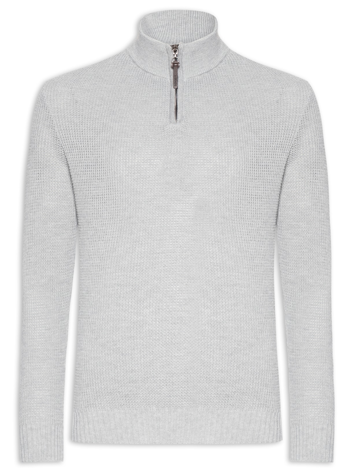 Suéter Masculino Half Zip Em Tricot Waff - Cinza