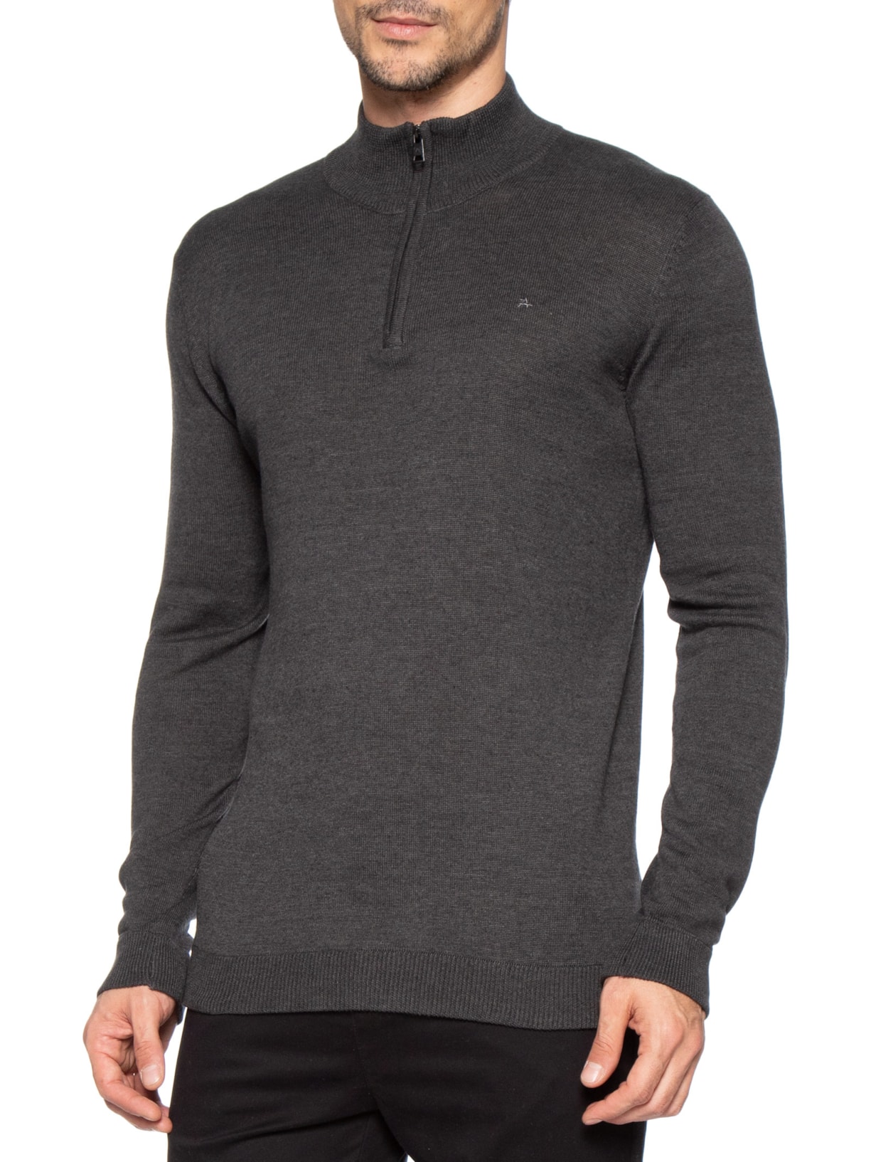 Suéter Masculino Half Zip Logo Surton Tricot Cinza Aramis
