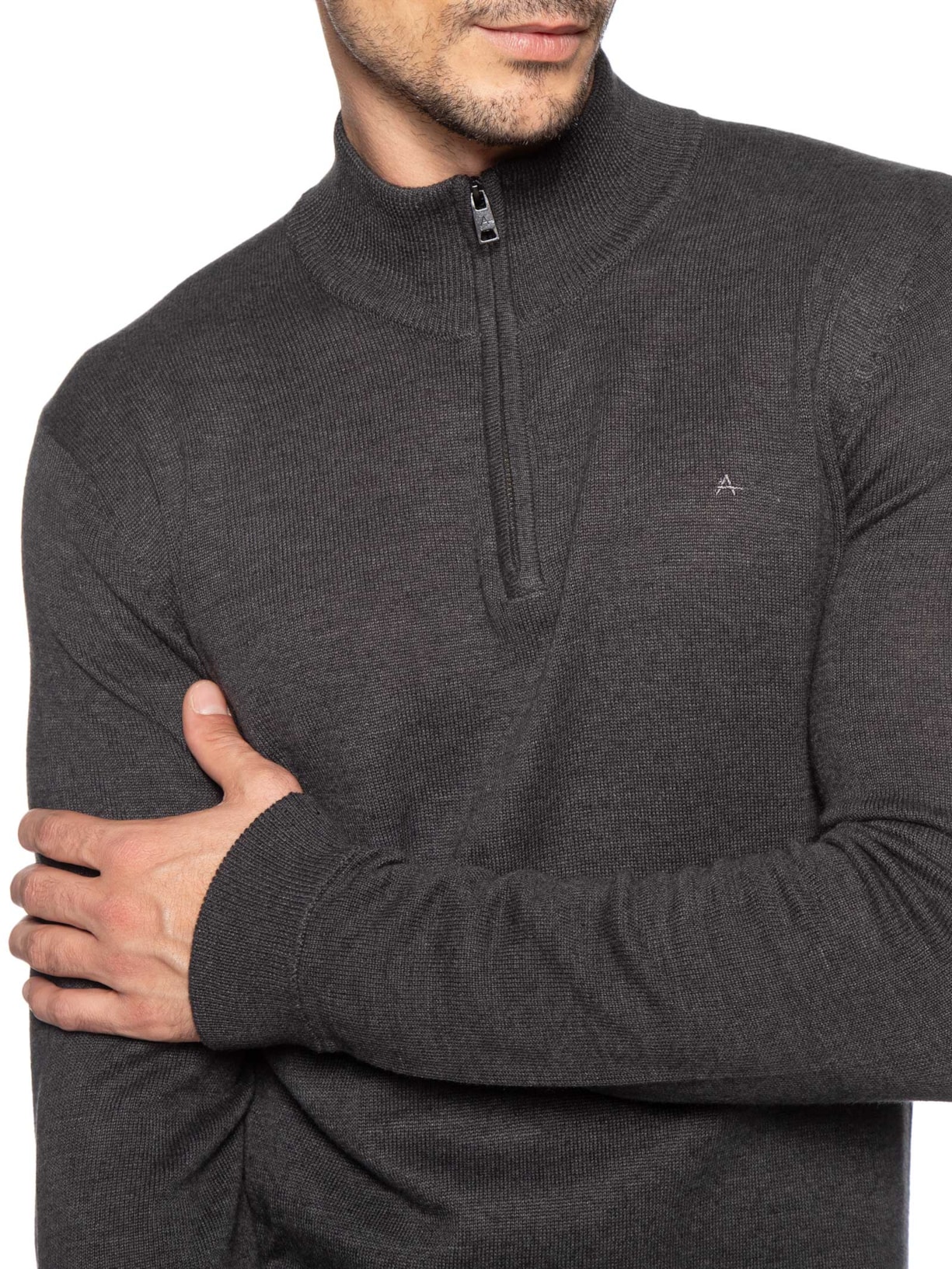 Suéter Masculino Half Zip Logo Surton Tricot Cinza Aramis