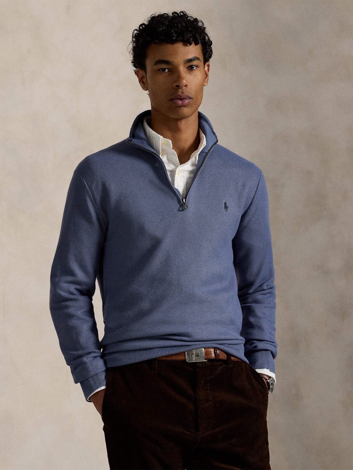 Suéter Masculino Half Ziper Classic Logo Azul Polo Ralph Lauren