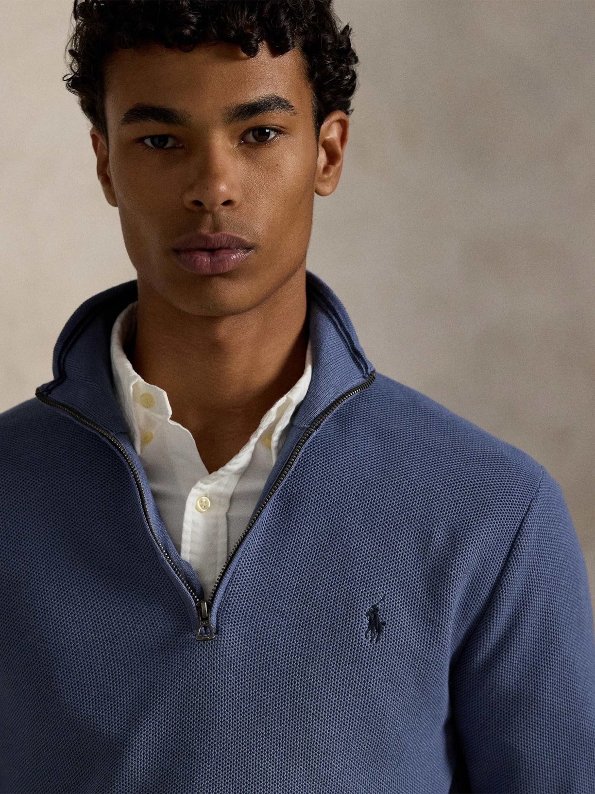Suéter Masculino Half Ziper Classic Logo Azul Polo Ralph Lauren