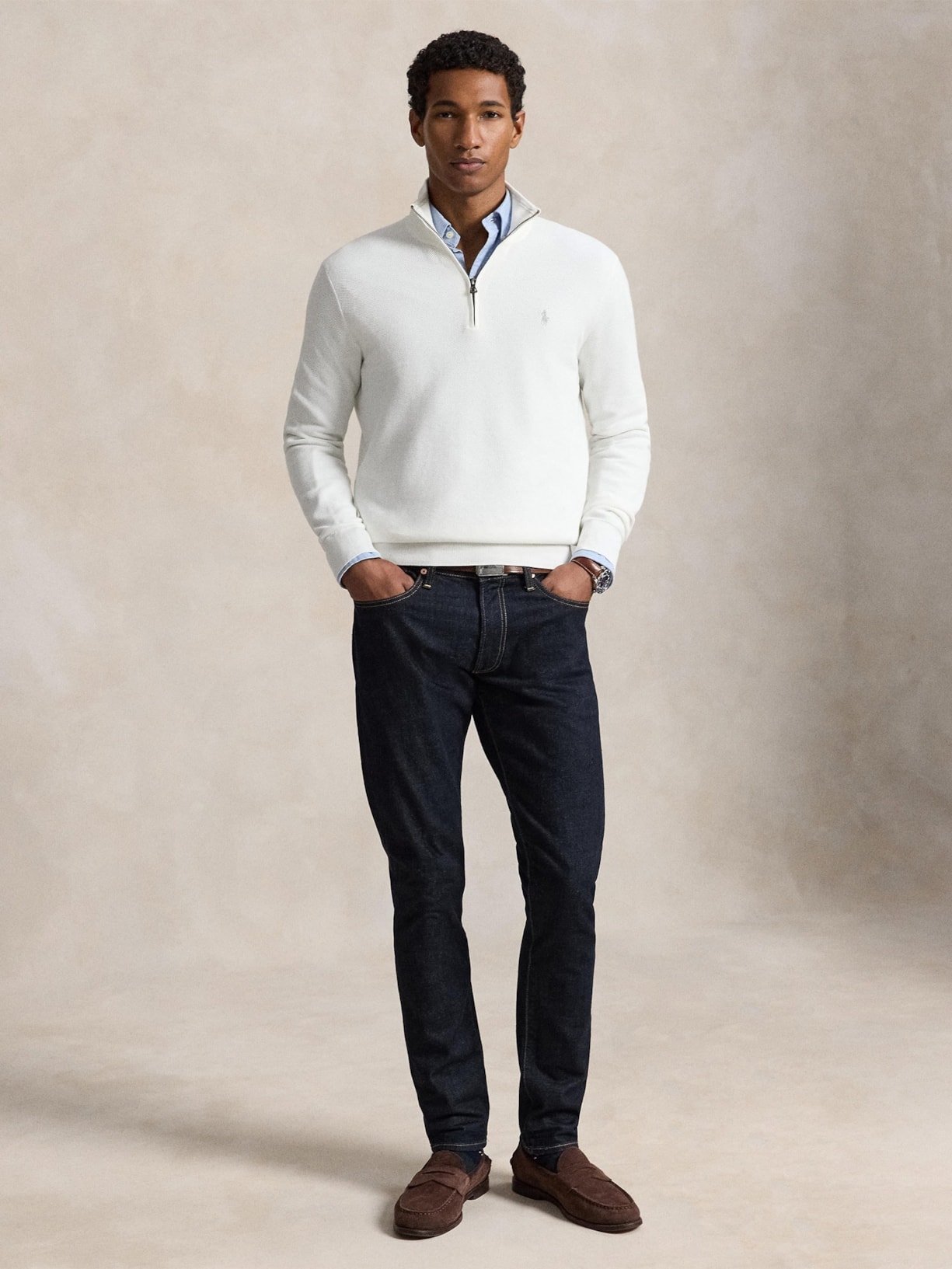 Suéter Masculino Half Ziper Classic Logo Branco Polo Ralph Lauren