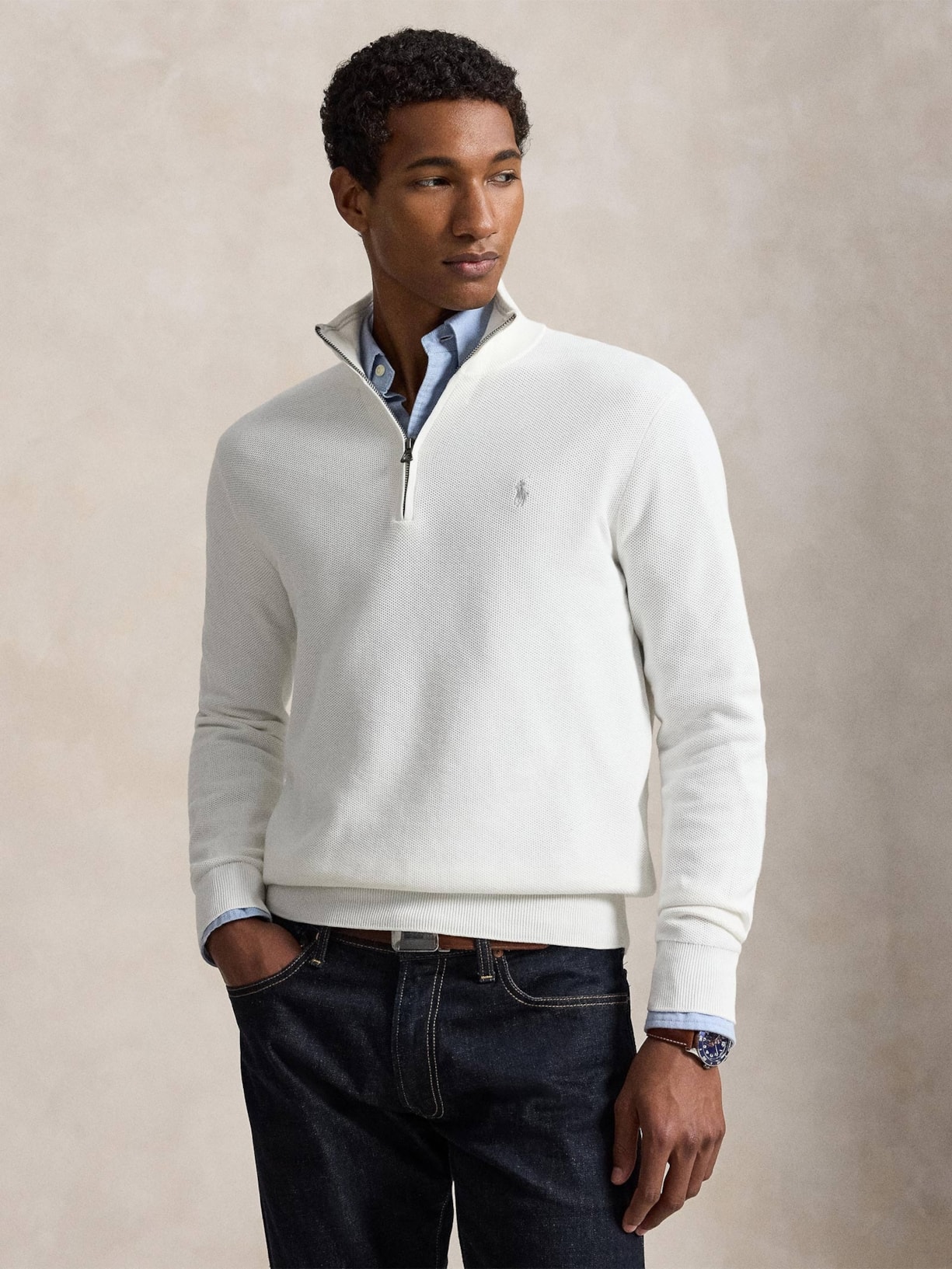Suéter Masculino Half Ziper Classic Logo Branco Polo Ralph Lauren