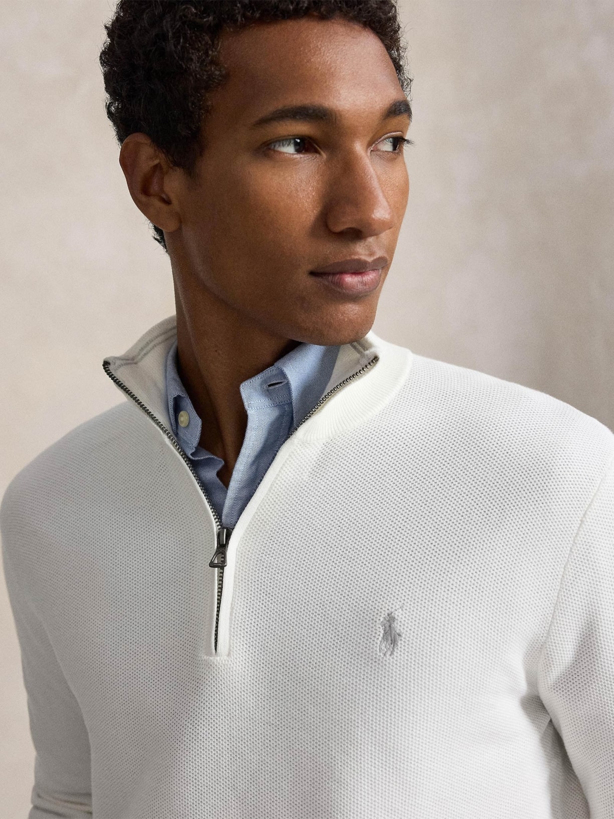 Suéter Masculino Half Ziper Classic Logo Branco Polo Ralph Lauren