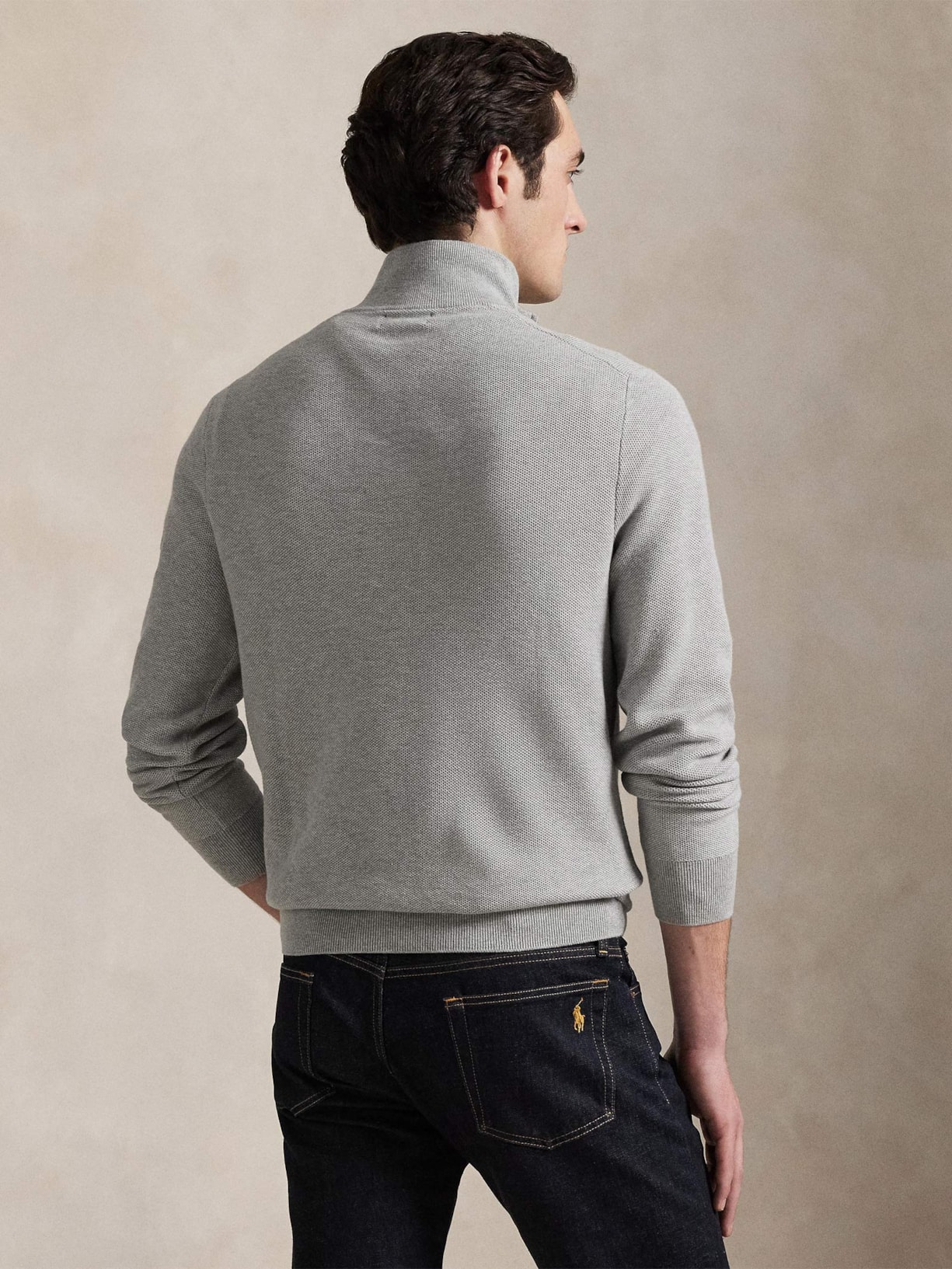 Suéter Masculino Half Ziper Classic Logo Cinza Polo Ralph Lauren
