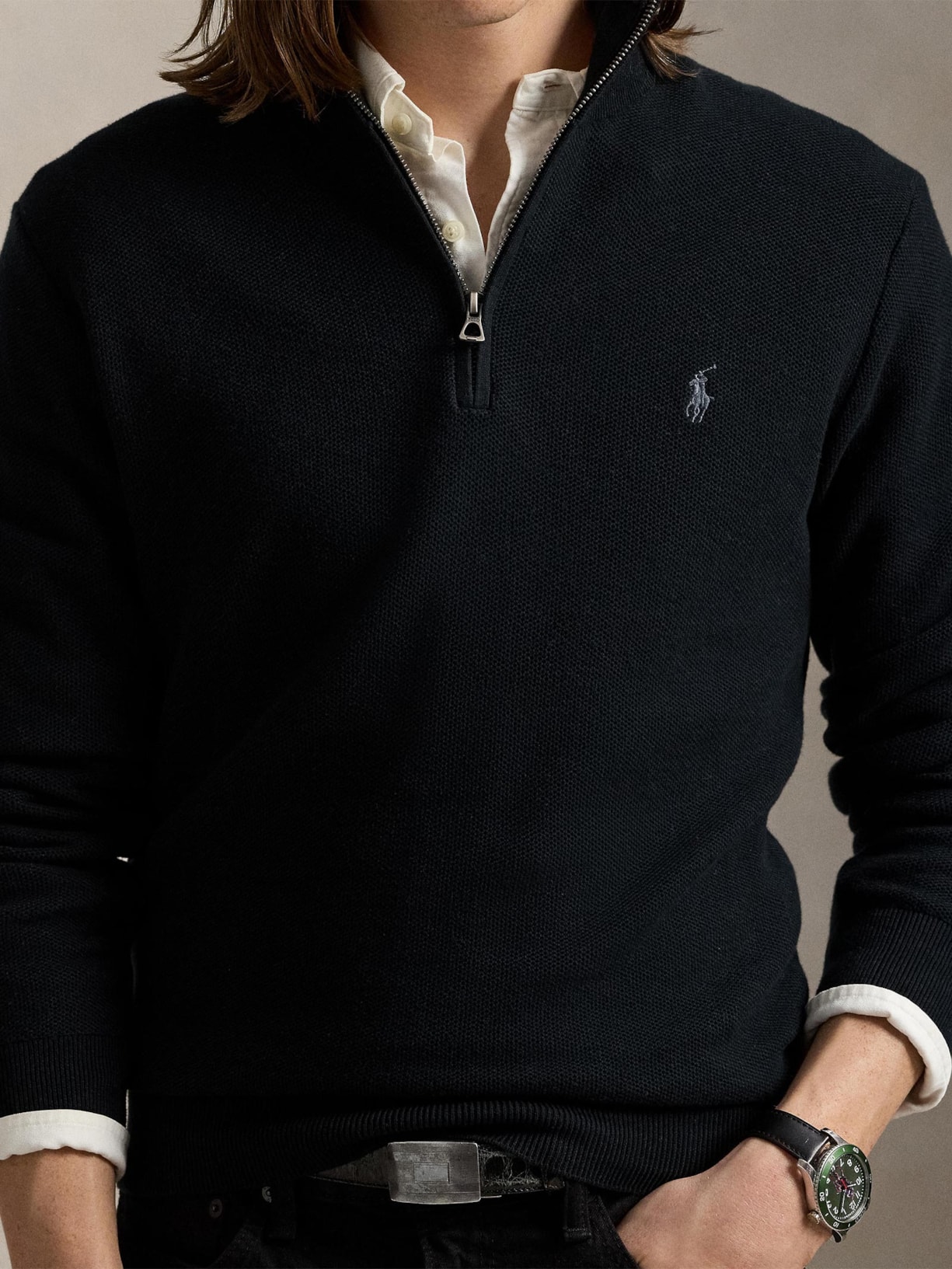 Suéter Masculino Half Ziper Classic Logo Preto Polo Ralph Lauren