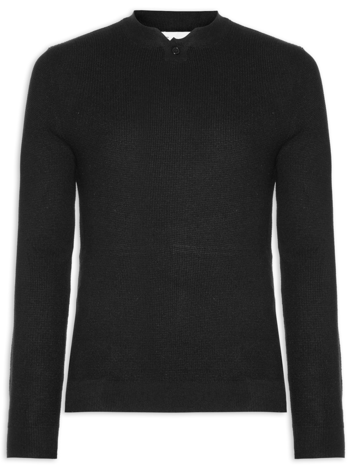 Suéter Masculino Henley - Preto