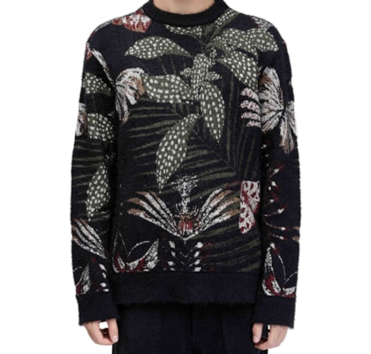 Suéter Masculino Jacquard Botanique - Preto