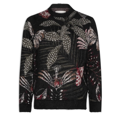 Suéter Masculino Jacquard Botanique - Preto