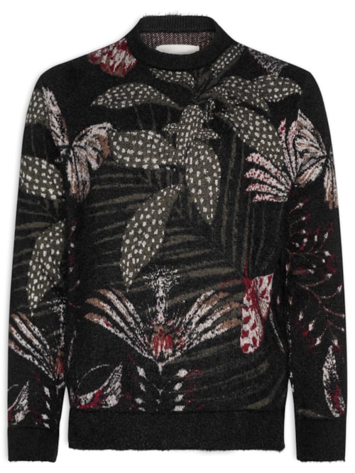 Suéter Masculino Jacquard Botanique - Preto