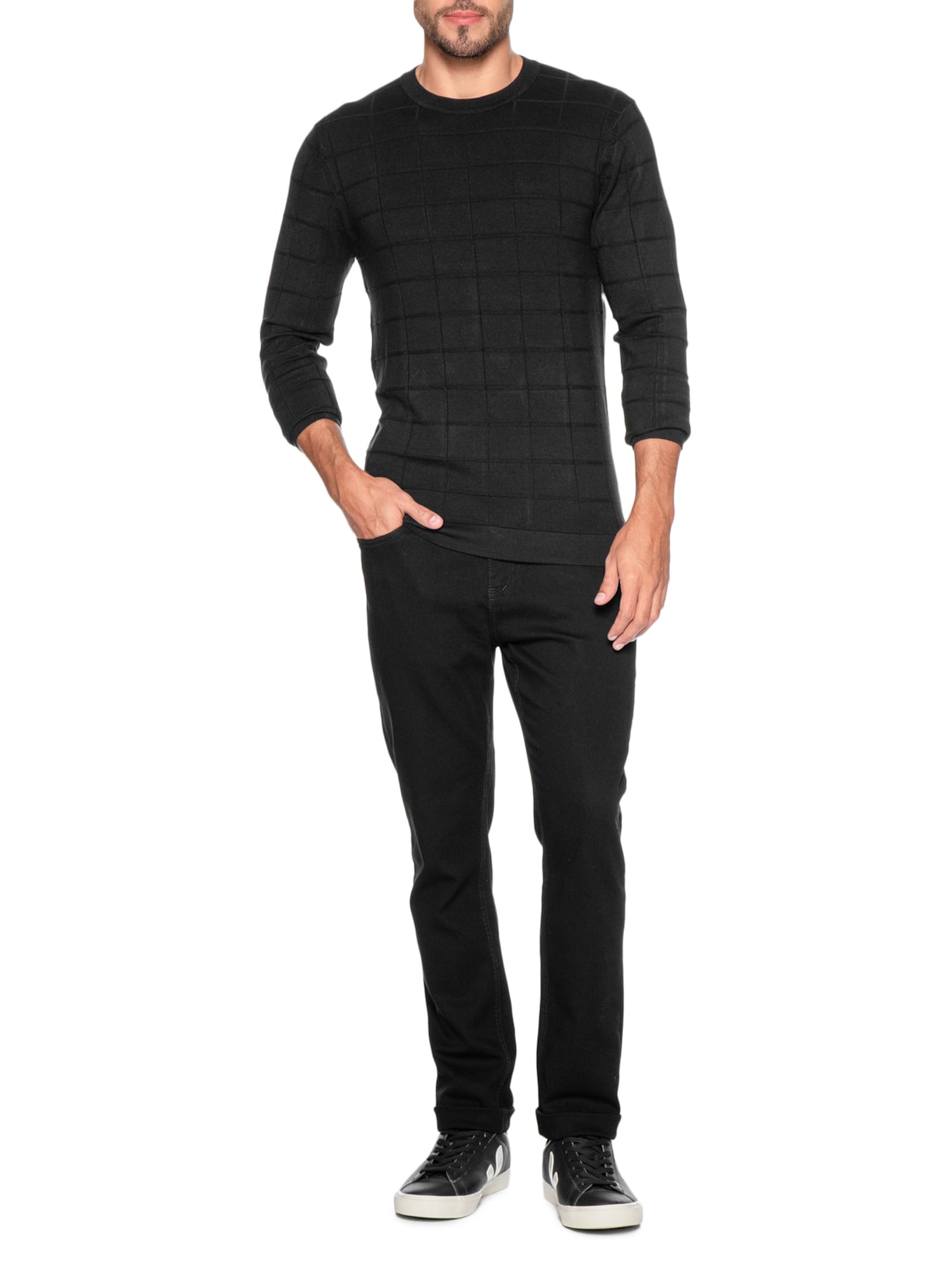 Suéter Masculino Jacquard New Square Tricot – Preto Aramis