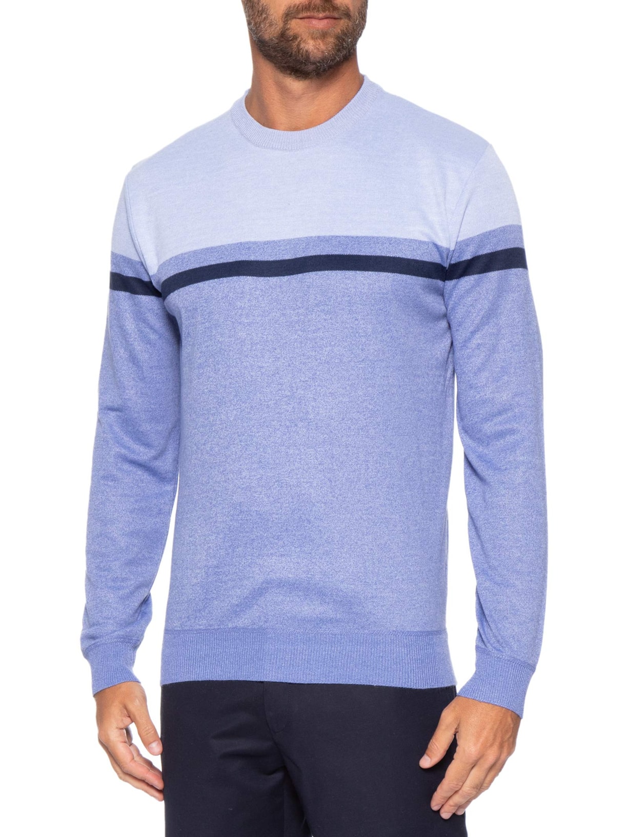 Suéter Masculino Listrado Gola Redonda Azul '2 Essential
